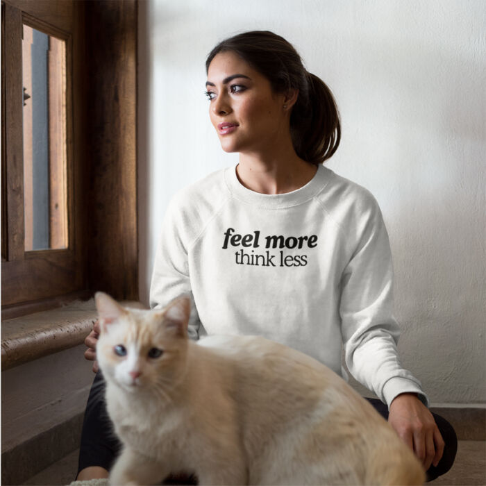 Feel More Embroidered White Sweatshirt - Unisex Sponge Fleece Crewneck Sweatshirt Thumbnail