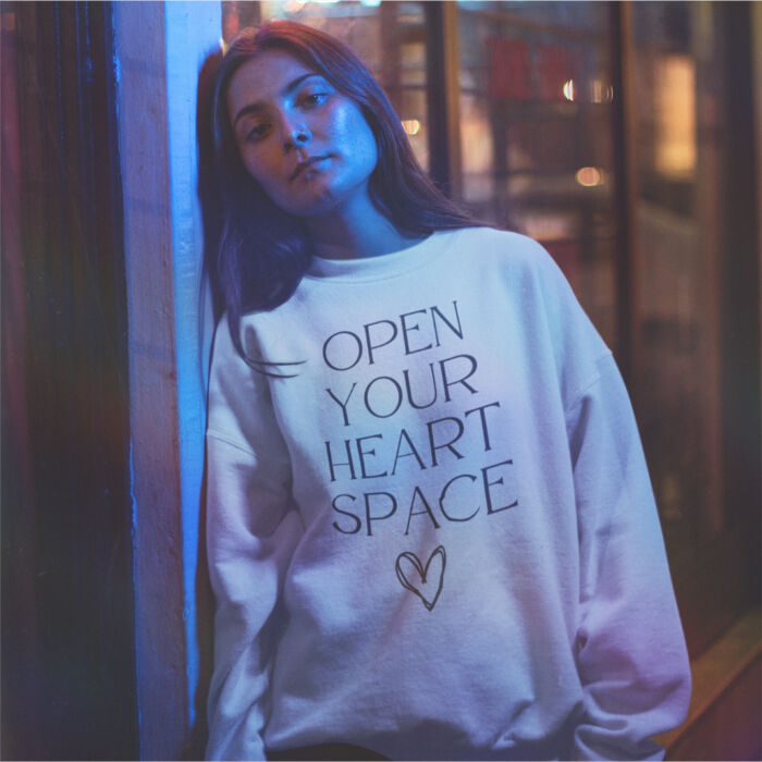 Open Your Heart Space embroidered White Sweatshirt - Unisex Sponge Fleece Crewneck Sweatshirt Thumbnail