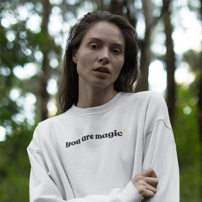 You are magic Embroidered White sweatshirt - Unisex Sponge Fleece Crewneck Sweatshirt Thumbnail