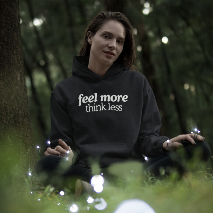 feel more think less black hoodie - Unisex Sponge Fleece Pullover Hoodie Thumbnail